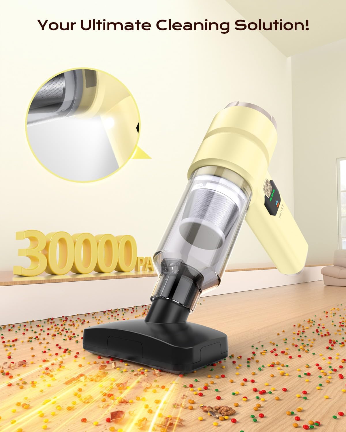 Portable Cordless Car Vacuum, 4-in-1 Handheld Cordless Vacuum with 30,000Pa Suction, 130,000 RPM, 6,800mAh Battery, 10 Nozzles, Rubber Paint Material for Car, Home,Birthday Gifts for Men Dad Husband