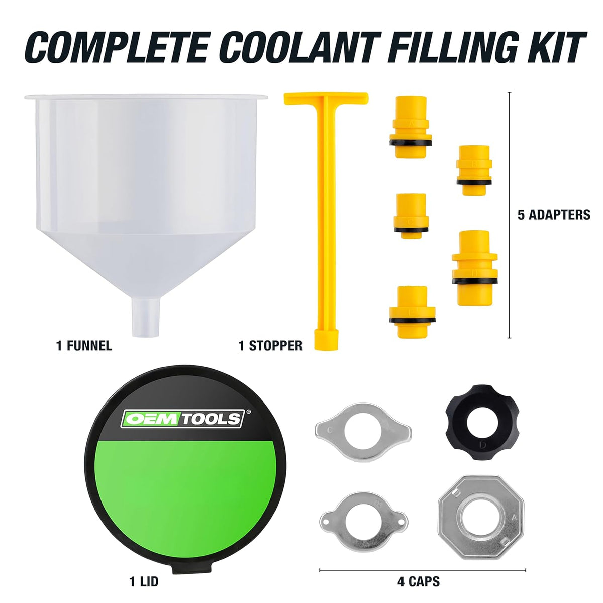 OEMTOOLS No-Spill Coolant Funnel Kit, 15 Piece Fluid and Oil Funnel Set, Allows Access To Hard-To-Reach Radiators