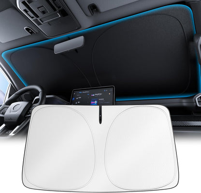 Wigoo Tesla New Model Y Accessories Windshield Sunshade [OEM Design, 100% Sun Blockage] Foldable Heat Insulation Sunshade with Storage Bag, for Model Y 2020~2026 (Juniper), Silver Coating - Colors A