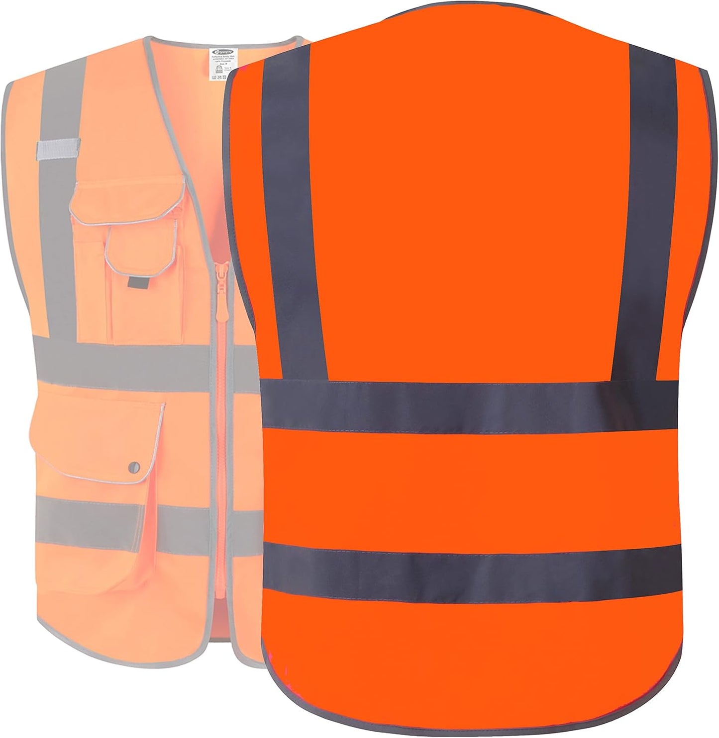 JKSafety 9 Pockets Class 2 High Visibility Zipper Front Safety Vest With Reflective Strips,Meets ANSI/ISEA Standard (Large, 150-Yellow) - Colors A