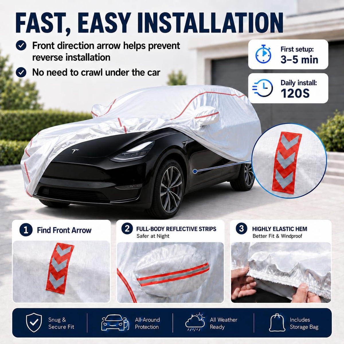 Car Cover for Sedan, Waterproof All Weather Heavy Duty, 360° Underbody Wrap Windproof Design, Quick Install Outdoor Vehicle Cover, Fits 186-193 in