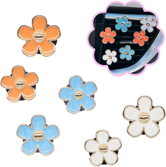ORIESSE 6pcs Flowers Car Air Freshener Vent Clips Purple White Daisy Air Vent Clip Car Accessories for Women 3.3cm/3cm Flower Vehicle Interior Decor Refillable Diffuser