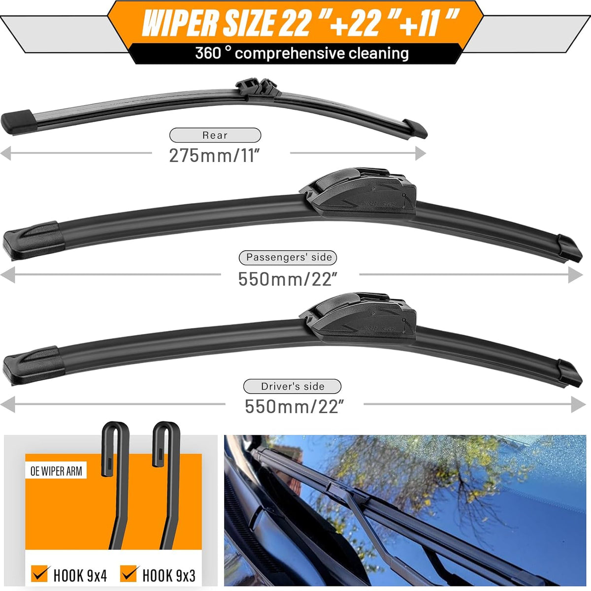 AUTOBOO 3-Pack Windshield Wiper Blades for Subaru Outback 2020-2025, Original Equipment Replacement 26"+18" Front and 16" Rear, All-Weather Performance, Easy One-Click Install
