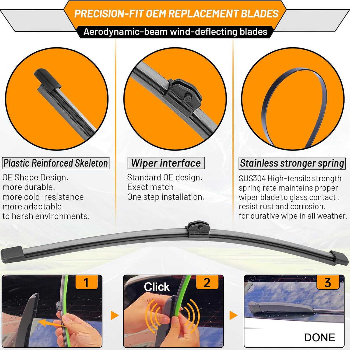 AUTOBOO 3-Pack Windshield Wiper Blades for Subaru Outback 2020-2025, Original Equipment Replacement 26"+18" Front and 16" Rear, All-Weather Performance, Easy One-Click Install