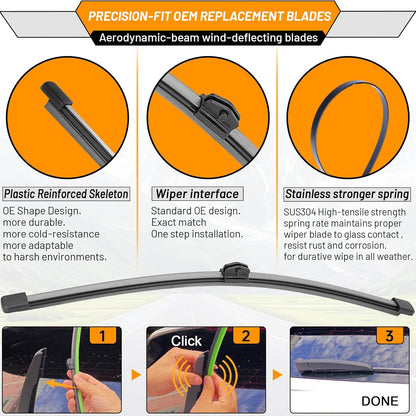 AUTOBOO 3-Pack Windshield Wiper Blades for Subaru Outback 2020-2025, Original Equipment Replacement 26"+18" Front and 16" Rear, All-Weather Performance, Easy One-Click Install