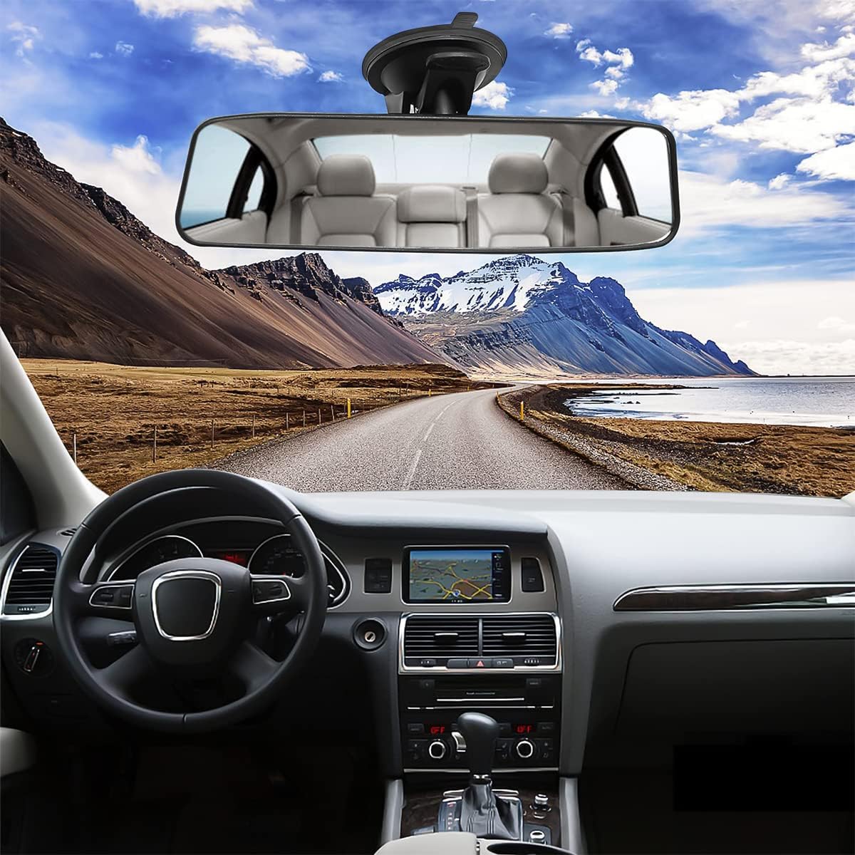 8sanlione Car Rearview Mirrors, Shock Resistant Interior Clip-on Panoramic Rear View Mirror for Car, Wide Viewing Range, 12 inch HD Universal Use for Cars, SUVs, Trucks, Vehicles (White)