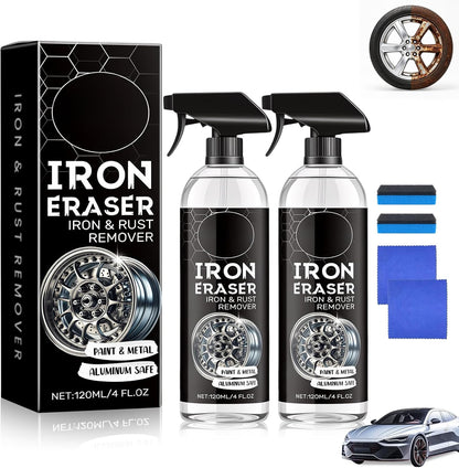2Pack Iron Eraser Rust Remover Spray–Fast Acting Iron Powder Remover for Car Wheels and Paint,Brake Dust & Rust Removal,Professional Automotive Metal Surface Cleaner for Wheel,Tool and Household Item