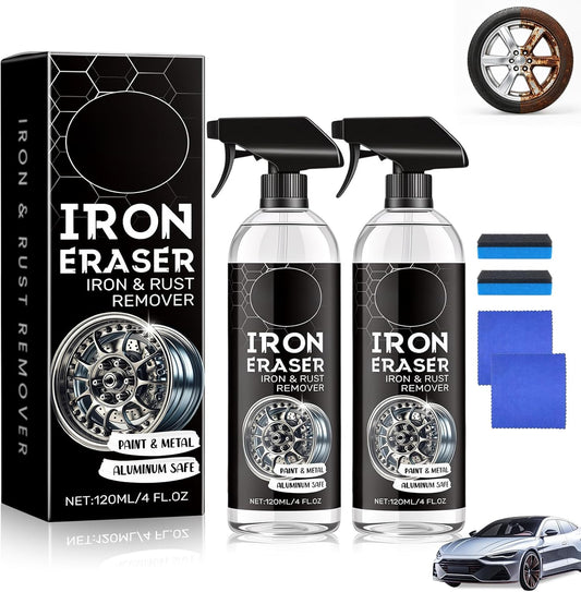 2Pack Iron Eraser Rust Remover Spray–Fast Acting Iron Powder Remover for Car Wheels and Paint,Brake Dust & Rust Removal,Professional Automotive Metal Surface Cleaner for Wheel,Tool and Household Item
