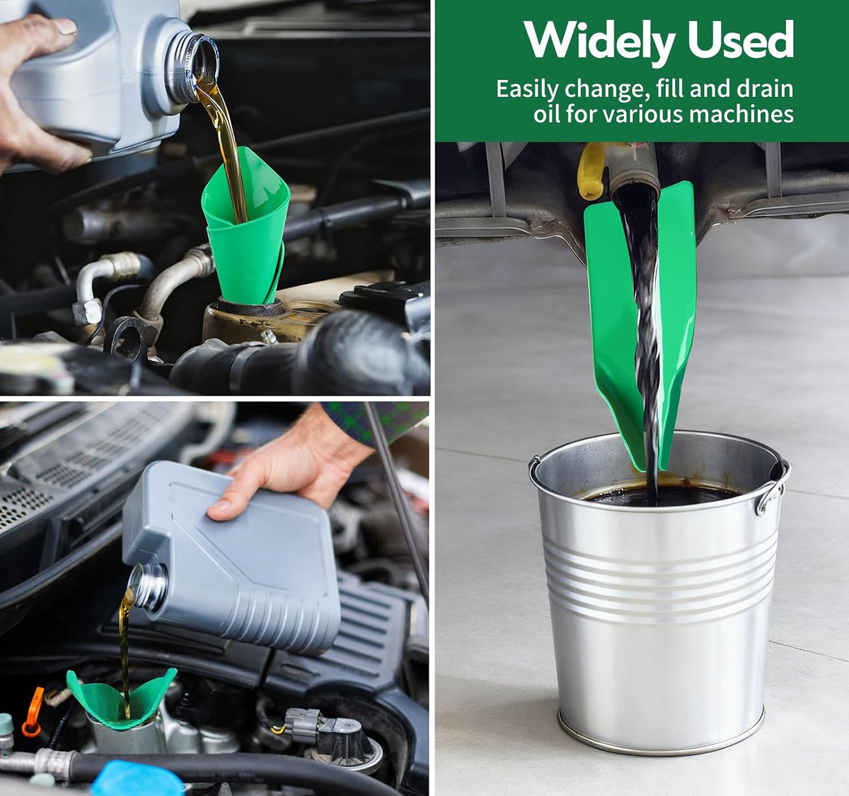 Reusable Flexible Oil Drain Funnel Form a Foldable Bendable Flex Funnel for Car Motorcycle Truck Lawnmower Snowplow Reused Oil Change Spill-Free Filling Draining Tools Easy to Store and Clean