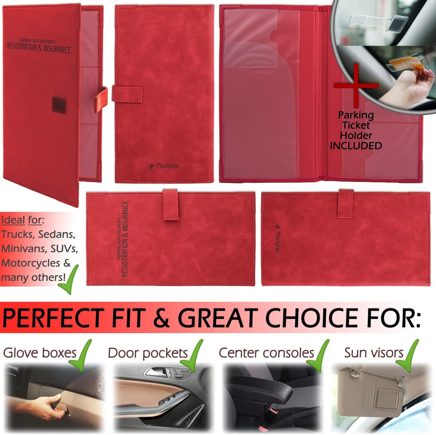Auto Insurance and Registration Card Holder - Vehicle Glove Box Document Organizer - Car Essential Paperwork Holder for DMV, AAA, Contact Information Cards - Premium PU Leather Wallet Case - Black