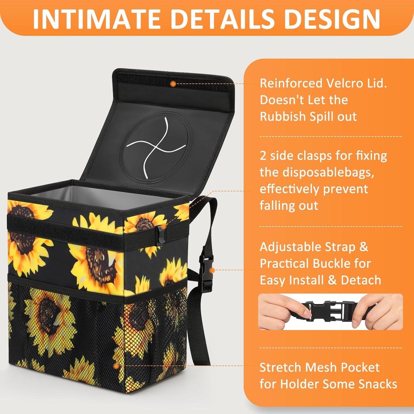 Vankor Car Trash Can Bin with Lid Hanging for Back Seat, Car Accessories for Women Men Leak Proof Automotive Garbage Cans Leakproof Vehicle Trash Can for Truck SUV Black