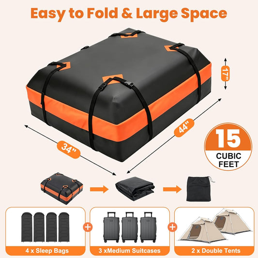 20 Cubic Feet Heavy Duty Waterproof Car Rooftop Cargo Carrier Bag | for All Vehicles with/without Rack, Includes Anti-Slip Mat, Reinforced Straps, Door Hooks, Storage & Luggage Lock