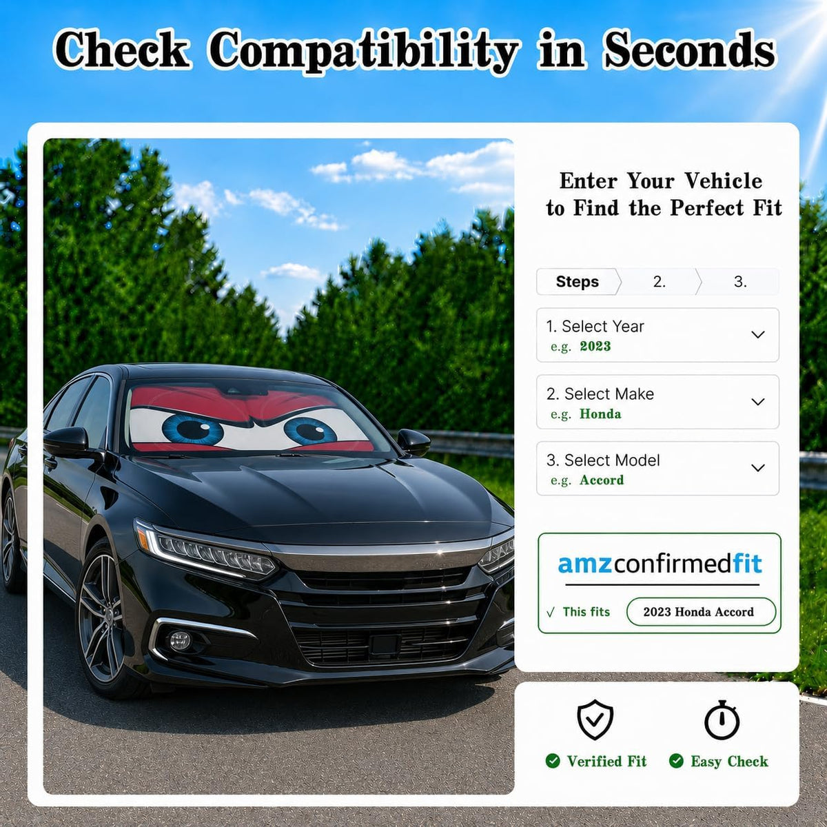 Car Windshield Sun Shade, Funny Cartoon Eyes Sun Visor for Car Windshield Universal Fits Sedan Compact Car Hatchback SUV, UV Heat Protection - 59 x 27.5