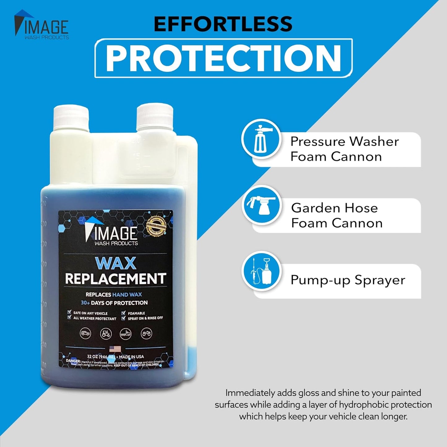 Image Wash Wax Replacement Foamable – Concentrated Spray Wax & Protectant for Cars,Trucks,RVs Boats,Ceramic & Waxed Surfaces. ((128 Fl Oz (Pack of 1)))