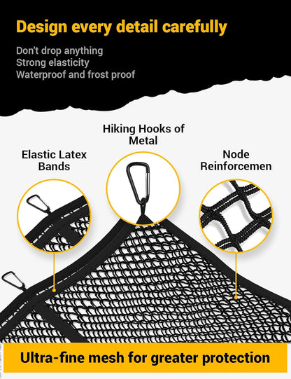 AUTOWN Cargo Net for Pickup Truck Bed - Stretchable 4'x4' to 7'x7', High Elastic Fine Mesh 1''x1'' with 8 Metal Carabiners - Ideal for ATV, SUV, UTV, Truck and Boat Use (Single Layer)