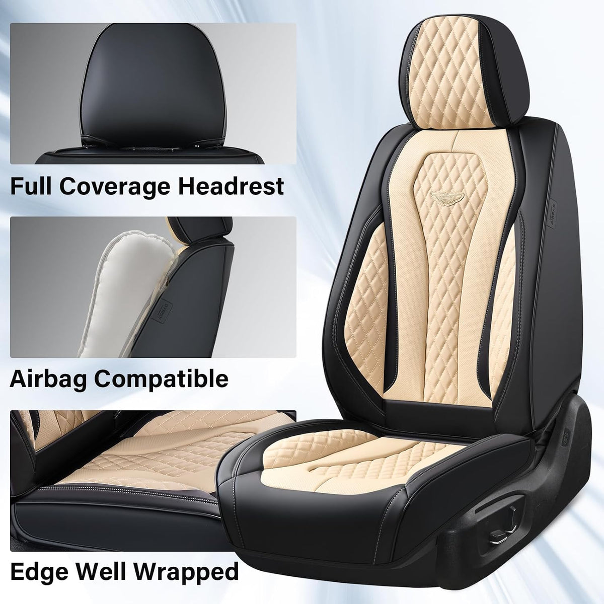 Coverado Seat Covers, Car Seat Covers Full Set, Black Car Seat Cover, Car Seat Covers Front Seats Back Seat Cover, Waterproof Car Seat Cushion, Leather Seat Covers Seat Protector Fit for Most Cars