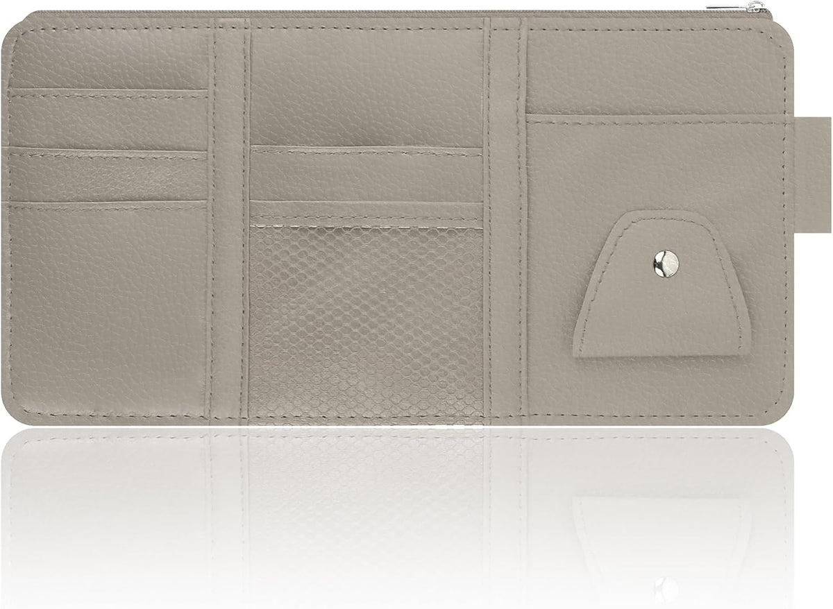 OFBAND Car Visor Organizer with Sunglass Holder,Multi-Functional Car Sun Visor Organizer with Zipper for Cards,Money,Tickets,Leather Interior Accessories (Black)