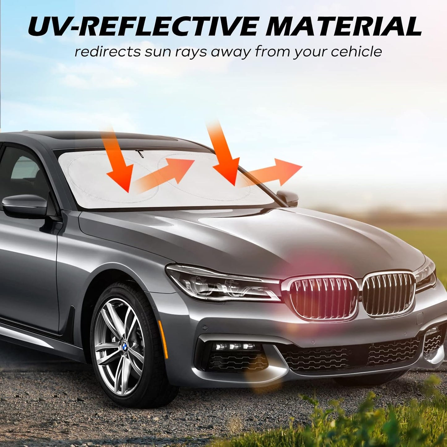 Car Windshield Sun Shade - Foldable Car Sun Shade Windshield for Front Window, Reflector Sunshade Offers Ultimate Protection for Cars Interior (55.2 x 31.5 in)