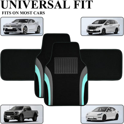 CAR PASS Leather Waterproof Sporty Car Floor Mats Carpet,Universal Automotive Floor Mat Fit for Sedans, Cars, Mid Trucks, Vans, SUV, Set of 4 (Black and Gray)