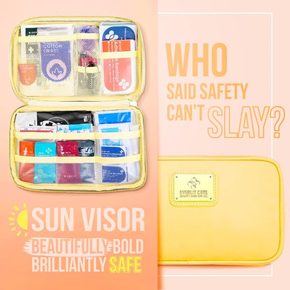 EVERLIT CARE Car First Aid Kit with Emergency Supplies Survival Gear Including Window Breaker Disposable Urine Bag Mountable Survival Kit for Family Travel in Car (Pink)