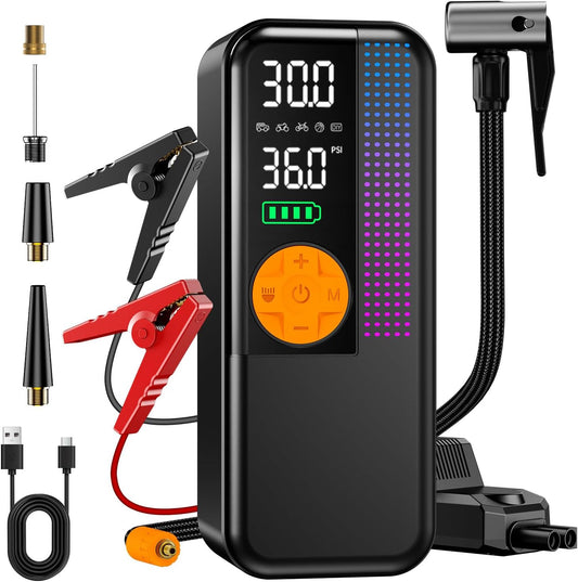 Jump Starter with Air Compressor,5500A Portable Car Battery Booster(All Gas & 10L Diesel) with 150PSI Cordless Auto Tire Inflator,15V Portable Car Battery Jump Starter Box with LCD Display LED Light