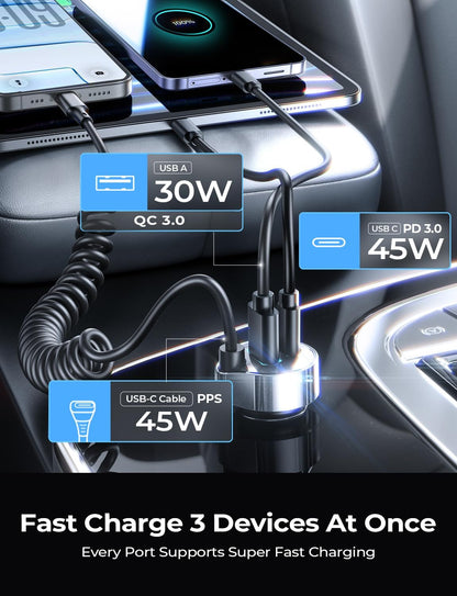 LISEN 90W for iPhone 17 16 15 Pro Max Car Charger USB C Fast Charge,Super Fast for iPhone 17 16 Car Charger USB C Adapter for iPhone 17e 16 15 Pro Max Plus Air,Samsung Galaxy S26 Ultra, Android