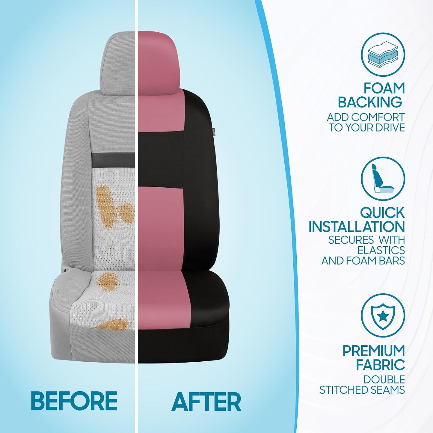BDK PolyPro Car Seat Covers Full Set in Charcoal on Black – Front and Rear Split Bench for Cars, Easy to Install Cover Set, Accessories Auto Trucks Van SUV