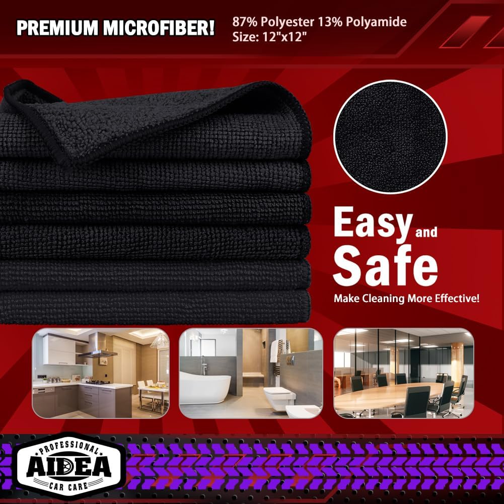 AIDEA Microfiber Cleaning Cloth, 50PK, Microfiber Towels for Cars, Premium Wash Cloths, Dusting Cloth Cleaning Rags, Absorbent Towels for SUVs, House, Kitchen, Window, Cleaning Supplies12×12"