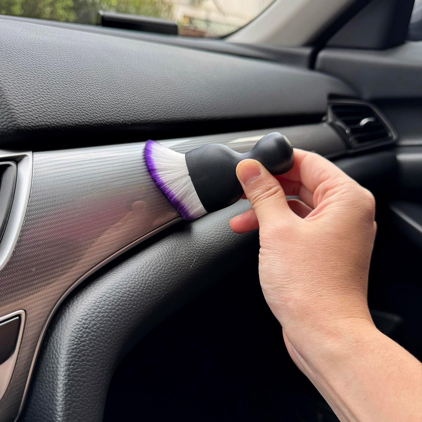 Car Detailing Brush, Soft Bristle Cleaning Brush, Scratch-Free Auto Duster Tool for Dashboard, Air Vents, Leather & Interior Cleaning (Black&Brown)