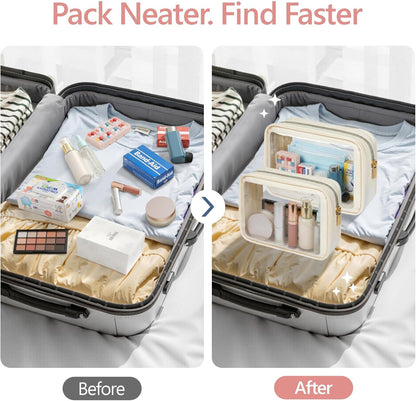 PACKISM Clear Makeup Bag - TSA Approved Toiletry Bag for Carry-on & Checked Luggage, Water Resistant Car Storage Organizer with Reinforced Seams