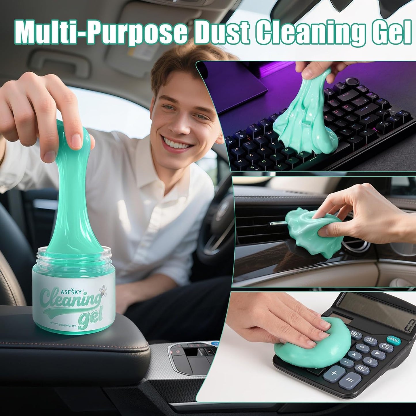 ASFSKY Car Cleaning Gel (Blue,Mint) Cleaning Putty Universal Dust Cleaning Car Interior Cleaner Keyboard Dust Remover Car Slime Gifts for Men Women girl（1 pack）