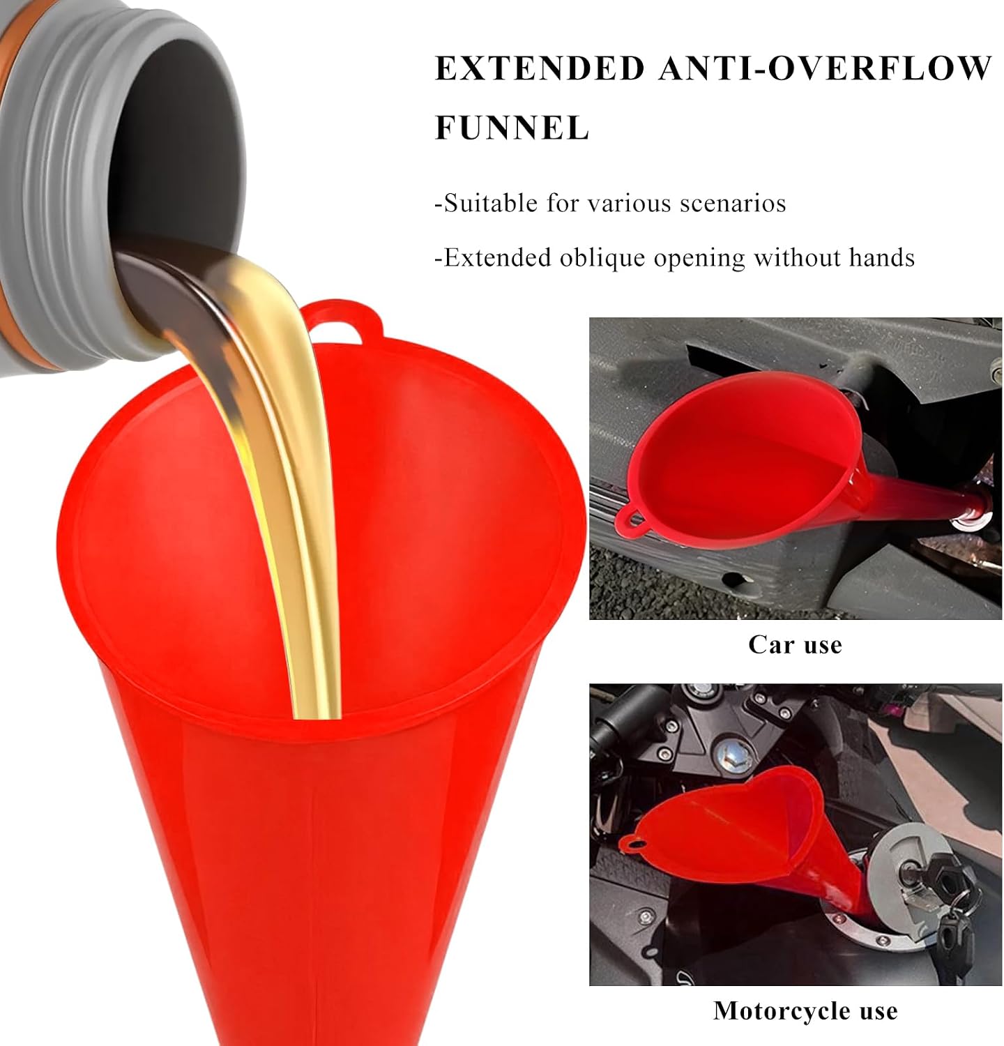 Oil Funnel, Multi-Purpose Plastic Long Neck Oil Funnel, Automotive Use Funnels for Filling Oils Lubricants Water Diesel, Kitchen Funnels for Filling Bottles Jars (Black)