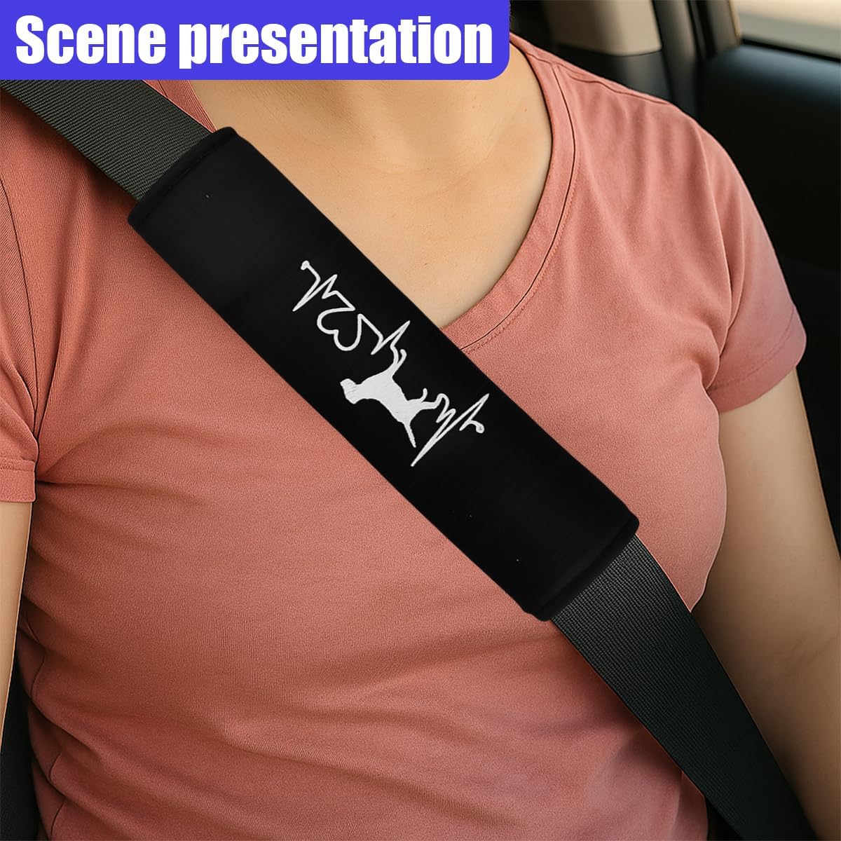 2PCS Car Seat Belt Covers, Breathable Soft Seat Strap Cushion Pad for Neck Shoulder Protection, Universal Safety Vehicle Interior Harness Pad Accessories for Cars, SUVs, Trucks (Cat)