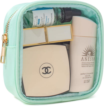 Small Clear Makeup Bag for Purse Small Cosmetic Bag Travel Size Toiletry Bags Cute Travel Makeup Bag,Coin Purse,Car Asscessories Organizer Storage Travel Essentials for Women Girls(Clear-Beige)