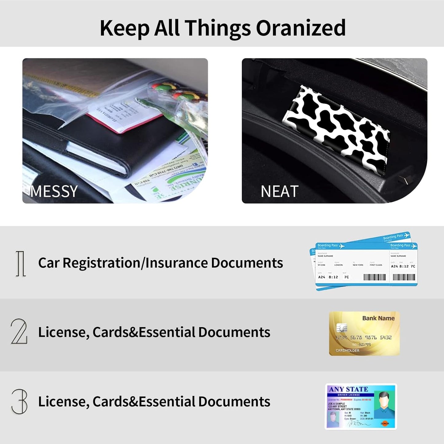 Car Registration and Insurance Holder, Leather Car Glove Box Organizer, Cool Car Accessories for ID, Driver's License Cards & Essential Document, business cards, Men&Women, Retro Audio Cassette
