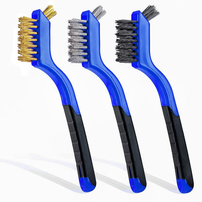 Lavaxon Wire Brush Set 3Pcs - Nylon/Brass/Stainless Steel Bristles with Curved Handle Grip for Rust, Dirt & Paint Scrubbing with Deep Cleaning – 7 Inches (Red)