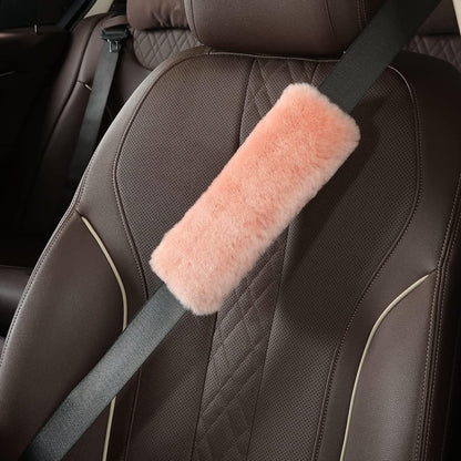 OGLAND Authentic Sheepskin Car Seat Belt Pad,2 Pack Soft Seat Belt Cover for Shoulder Pad Neck Cushion Protector Car Accessories by Genuine Natural Merino Wool (Misty Gray) - Colors B