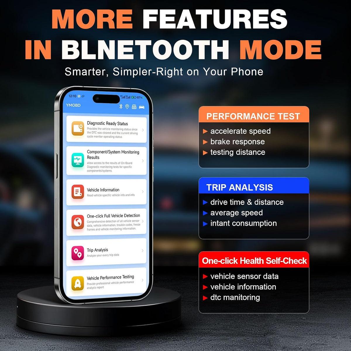 BT529 Bluetooth OBD2 Scanner & Car Battery Tester,2-in-1 Car Diagnostic Tool for iPhone & Android, Check Engine Code Reader,Performance Test, Trip Analysis, 12V Battery Analyzer for All 1996+ Vehicles