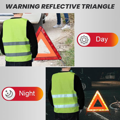 DASBET 2 Pack Emergency Warning Triangles with 1 Pack Reflective Vest, Reflective Roadside Safety Triangles with Storage Case, Foldable Warning Triangle for Vehicles Breakdown