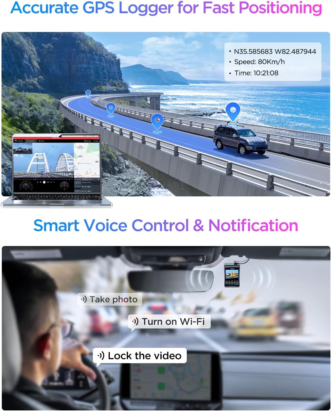 VIOFO A329S 4K 60FPS Dash Cam Front and Rear, 4K+2K Dual Dash Camera for Cars, Power Saving Parking Mode, Wi-Fi 6 App Control, Dual STARVIS 2 Sensors, Supports up to 4TB SSD