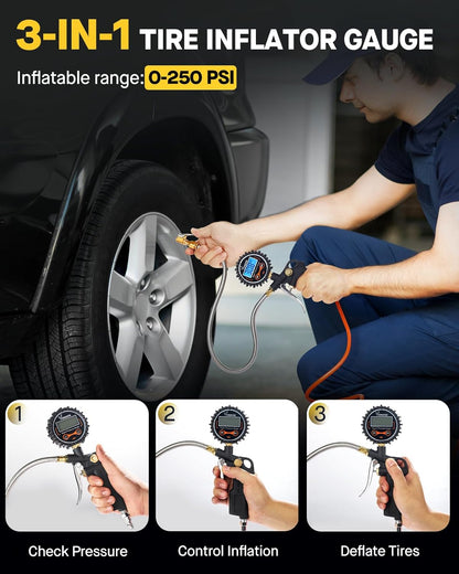 Tire Pressure Gauge - (0-60 PSI) Heavy Duty, Certified ANSI Accurate with Large 2 Inch Easy to Read Glow Dial, Low - High Air Pressure Gauge. Tire Gauge for Car and Trucks Tires by Vondior