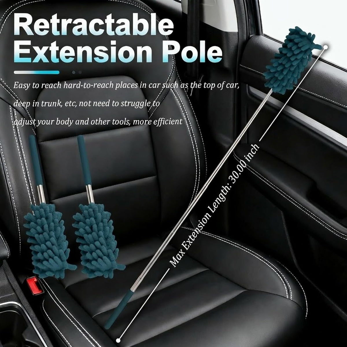 2PCS Car Duster Interior with Bendable Head & Retractable Extension Pole,Pink Microfiber Duster for Car Interior Detailing Cleaning,Universal Cars Interiors Dusters Cars Tools