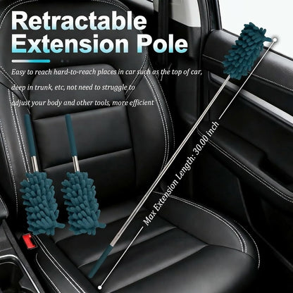 2PCS Car Duster Interior with Bendable Head & Retractable Extension Pole,Pink Microfiber Duster for Car Interior Detailing Cleaning,Universal Cars Interiors Dusters Cars Tools