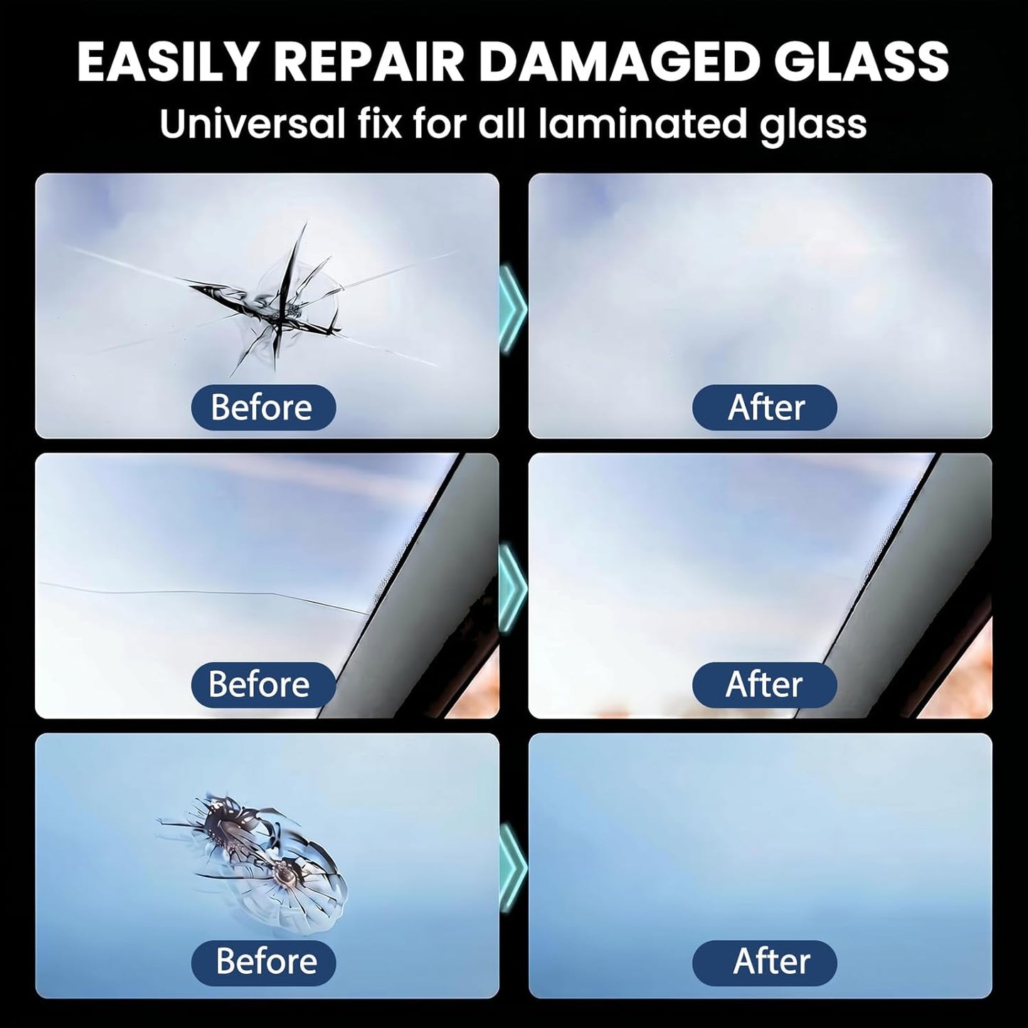 Upgraded Windshield Repair Kit for Chips & Cracks, Professional Windshield Crack Repair Kit with Type-C & UV Curing Light, Nano Car Glass Chip Repair Fluid for Star, Bulls-Eye & Long Cracks