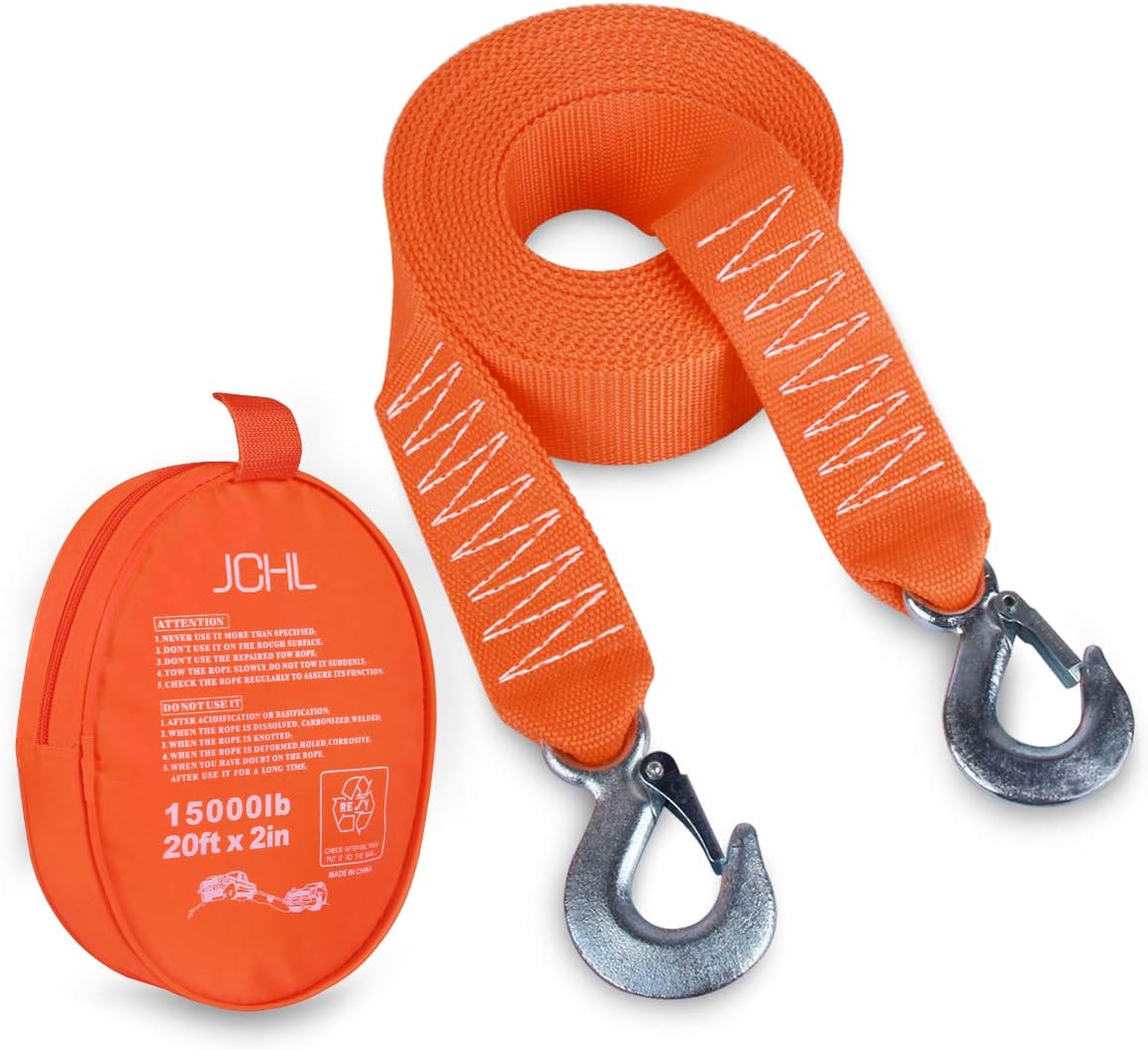 Tow Strap with Hooks 2in X20Ft Recovery Strap 10,000LB Break Strengthened Towing Rope for Towing Vehicles in Roadside Emergency