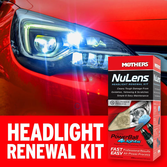 Mothers NuLens Headlight Renewal Kit — Quickly Restores & Maintains Clarity on All Headlight Types – Includes PowerPlastic 4Lights Polish, 8 oz. with Protective, Oxidation-Inhibiting Polymers (07251)