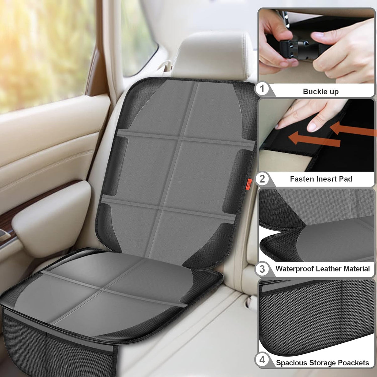 XHYANG Car Seat Protector,Auto Car Seat Protectors Baby Carseat Waterproof & Durable 600D Fabric for Child Baby Car Seat Mat Vehicle Pet Cover 2 Storage Pockets (2 Pack)