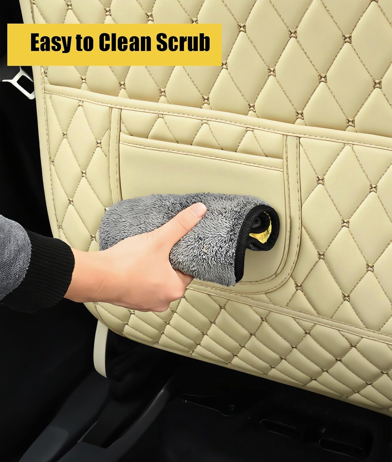 Leatherette Car Seat Protector - 2 Pack Large Car Kick Mats with Storage Pockets Organizer Seat Back Cover Against Dirty Shoes & Scratches, Universal Fit for Most Vehicles (Black)