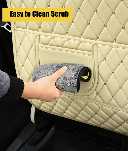 Leatherette Car Seat Protector - 2 Pack Large Car Kick Mats with Storage Pockets Organizer Seat Back Cover Against Dirty Shoes & Scratches, Universal Fit for Most Vehicles (Black)