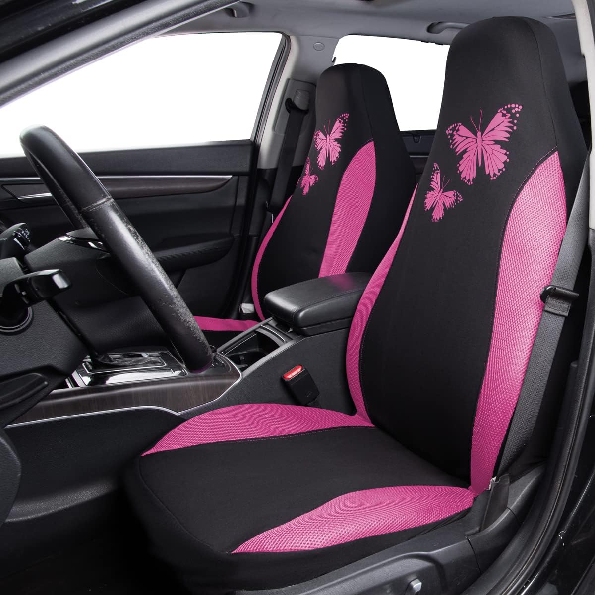 Flying Banner Butterfly car seat Covers ful Set Fashion Universal Lady Woman Female Rear Bench Split Colorized (Pink, 2 Fronts - Lace)